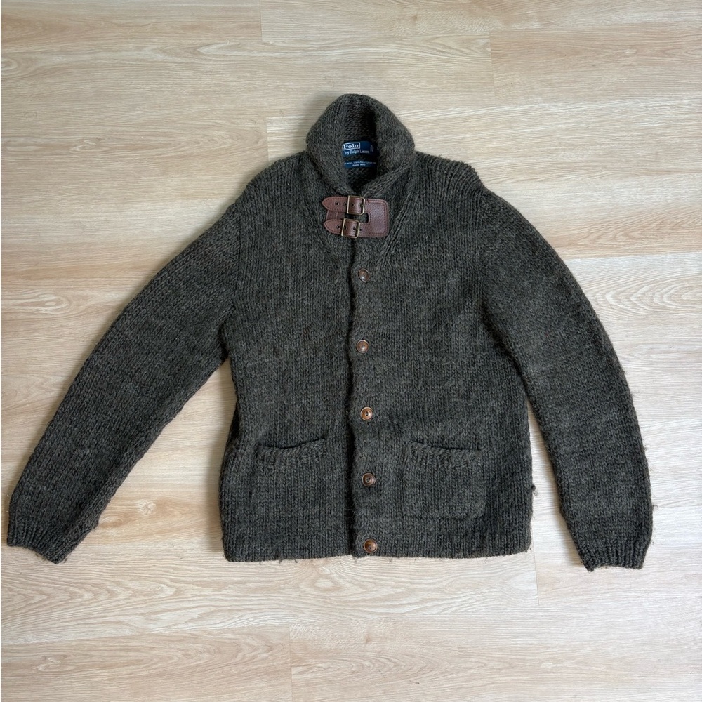 Ralph Lauren Men's Dark Brown Cardigan with Buckle